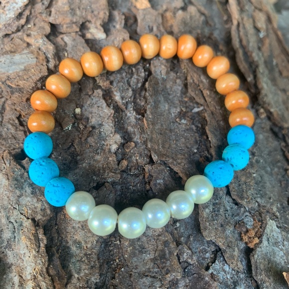 Blue, Wood, & Pearl Lava Bead Diffuser Bracelet - Picture 4 of 5
